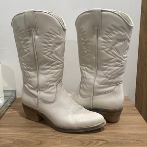 Steve Madden Hayward White Leather Cowboy Boots